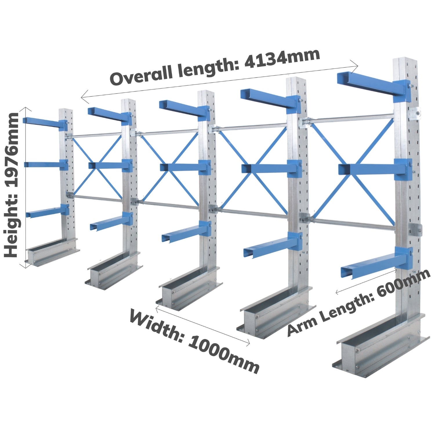 New Cantilever Racking Single Sided - Choose Height - Choose Arm Length - 4 Joined Bays
