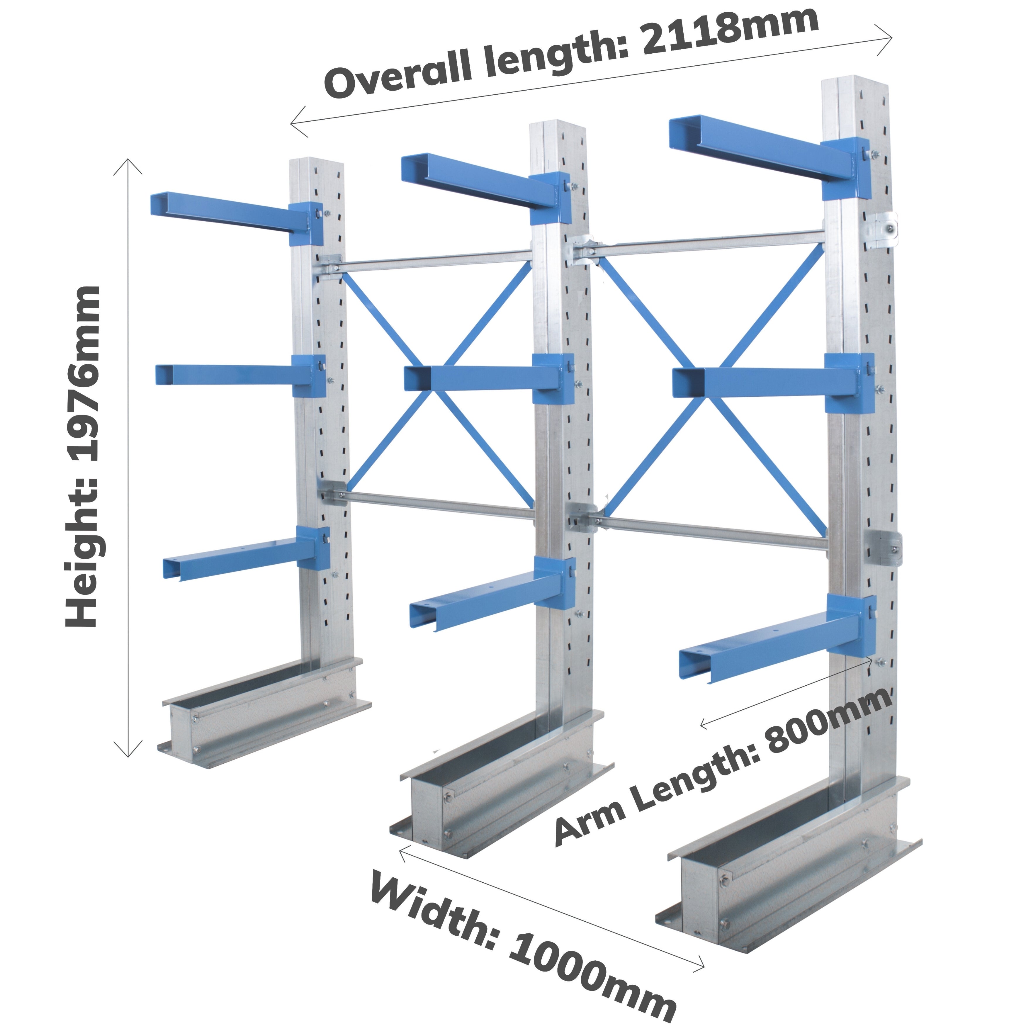 New Cantilever Racking Single Sided - Choose Height - Choose Arm Length - 2 Joined Bays