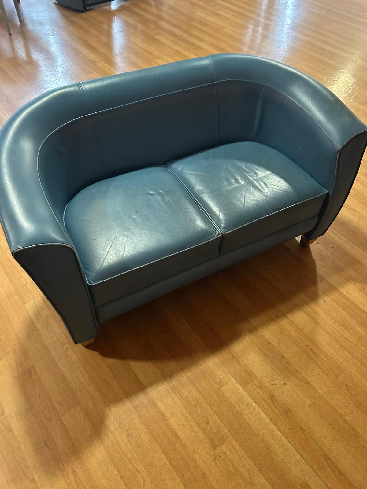 Leather Couches 2 Seater in Teal - Wear and Tear