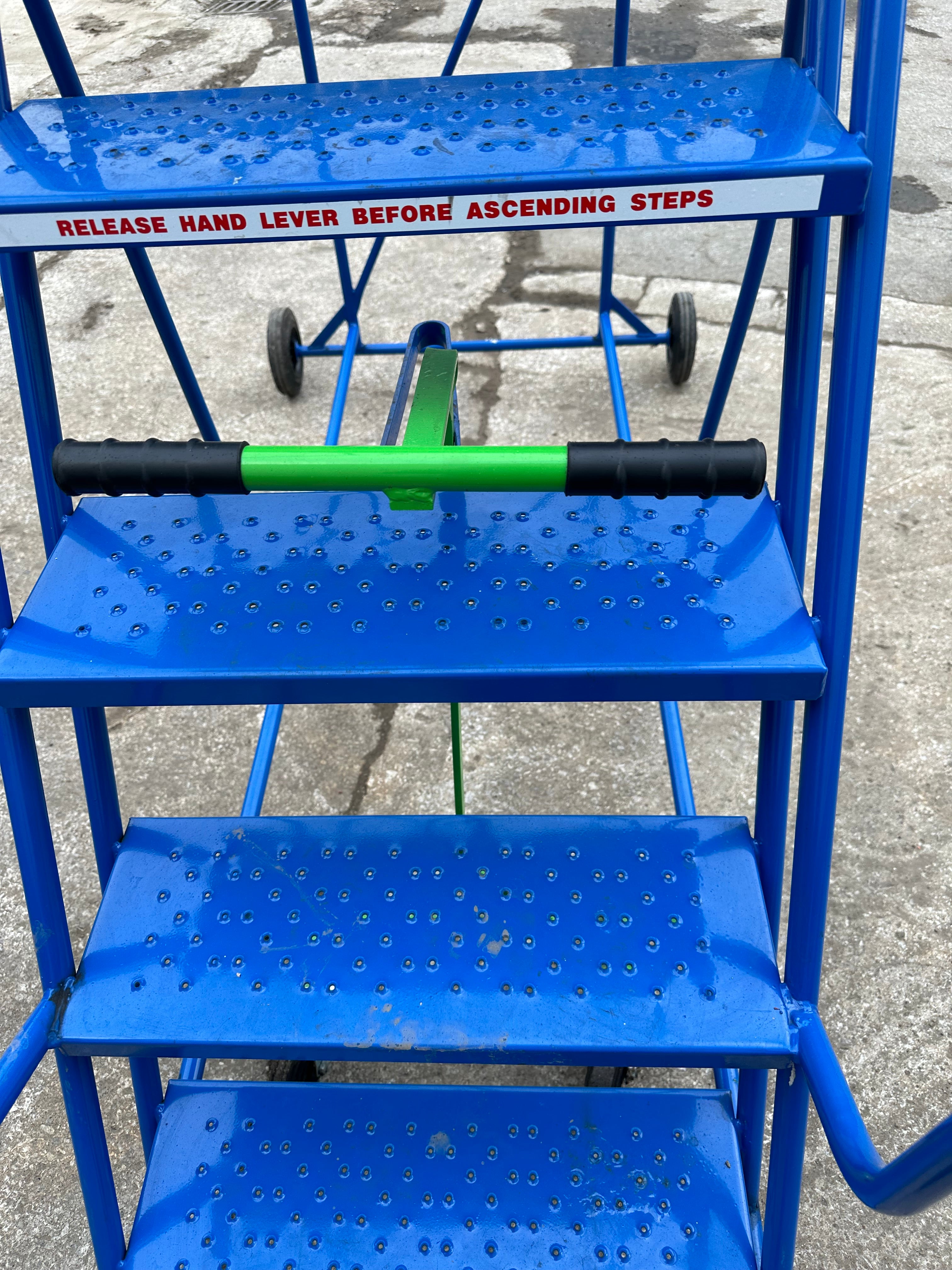 Used Industrial Mobile Safety Ladders with 10 Steps - Blue