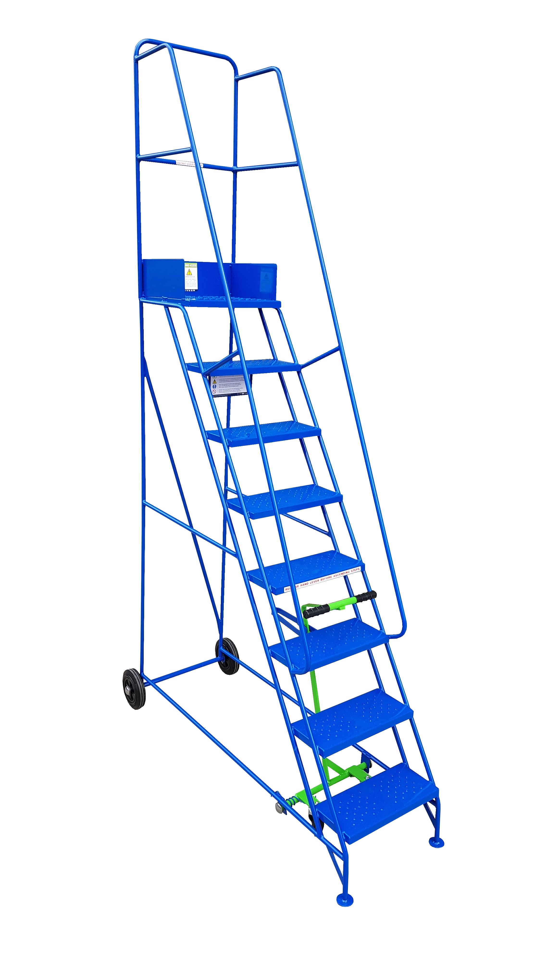 KNA - Narrow Aisle Mobile Ladders - 8 Treads - Blue