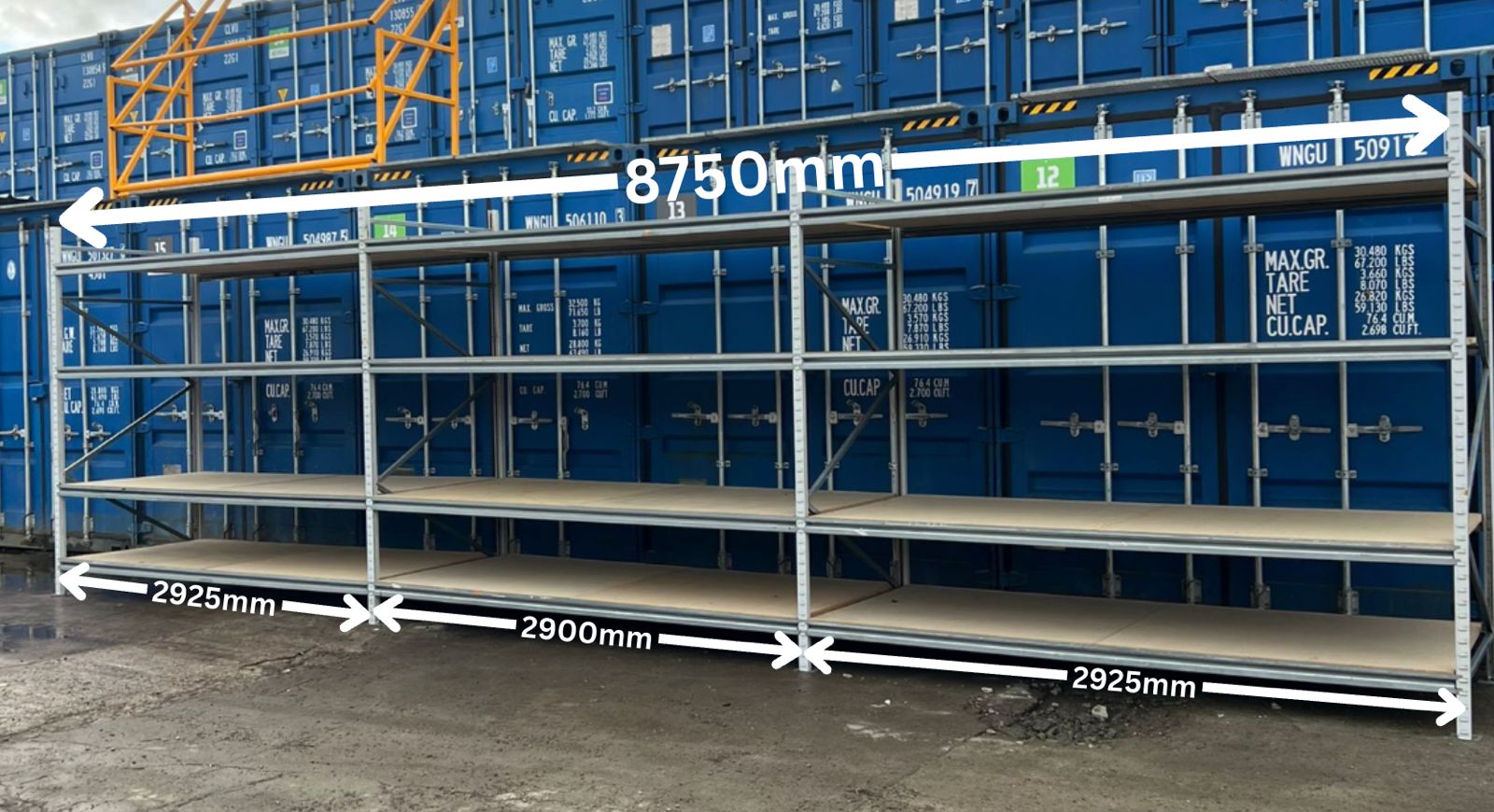 Used Apex Longspan Racking - 2500mm High - 1200mm Deep - 8750mm Wide - 3 Joined Bays