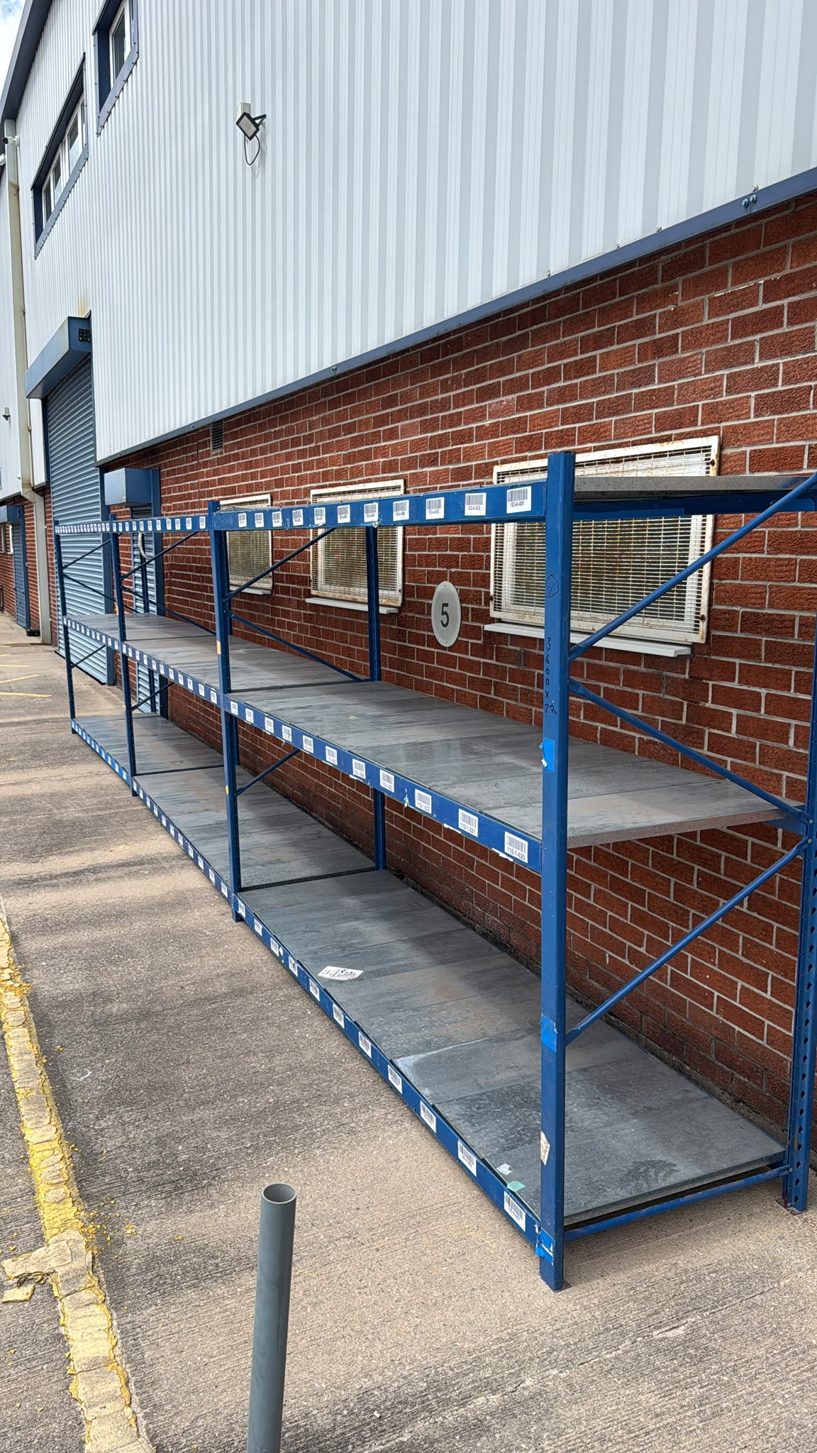Used Longspan Shelving - 3 Joined Bays - 1900mm High - 3 Levels - Metal Drop in Panels