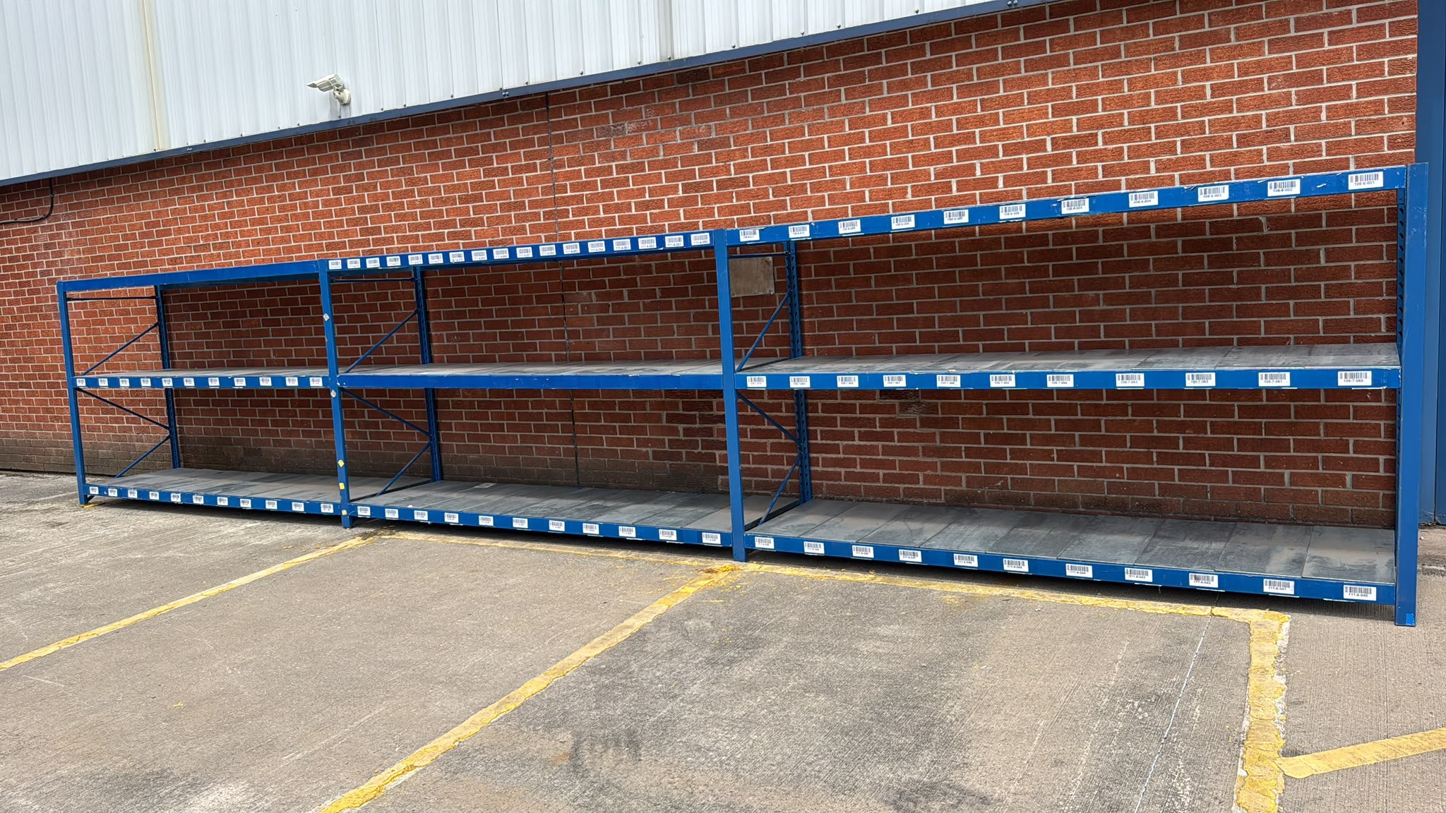 Used Longspan Shelving - 3 Joined Bays - 1900mm High - 3 Levels - Metal Drop in Panels