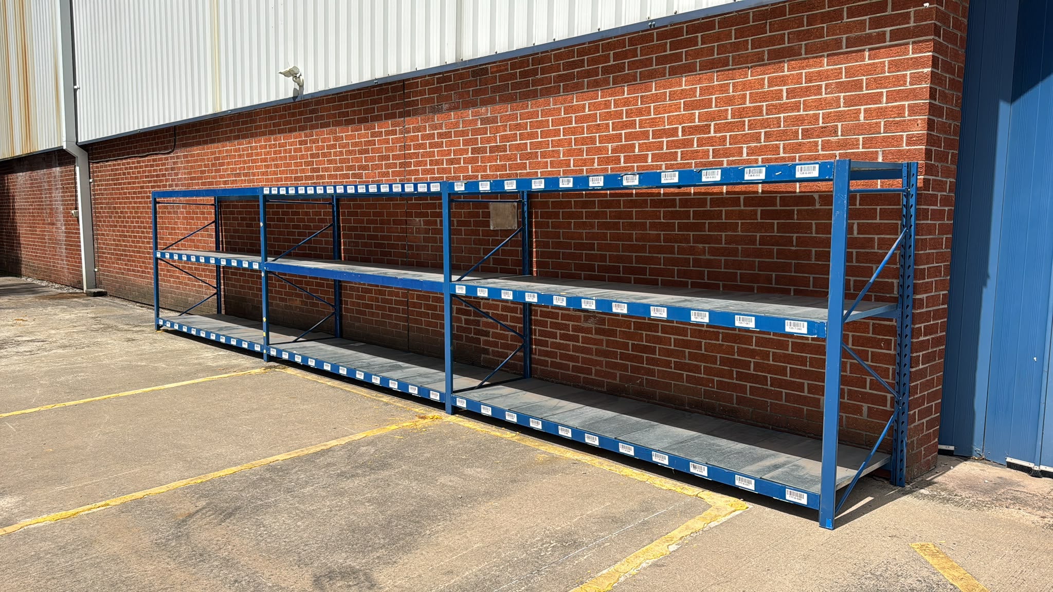 Used Longspan Shelving - 3 Joined Bays - 1900mm High - 3 Levels - Metal Drop in Panels