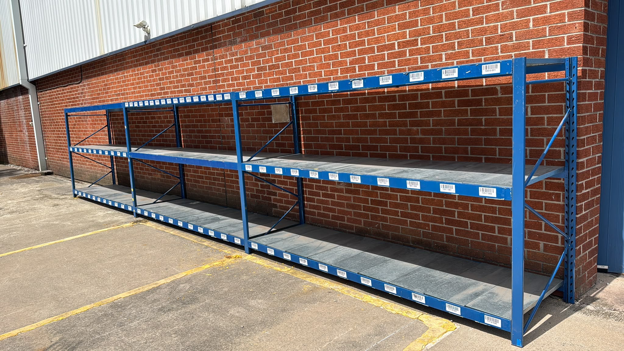 Used Longspan Shelving - 3 Joined Bays - 1900mm High - 3 Levels - Metal Drop in Panels