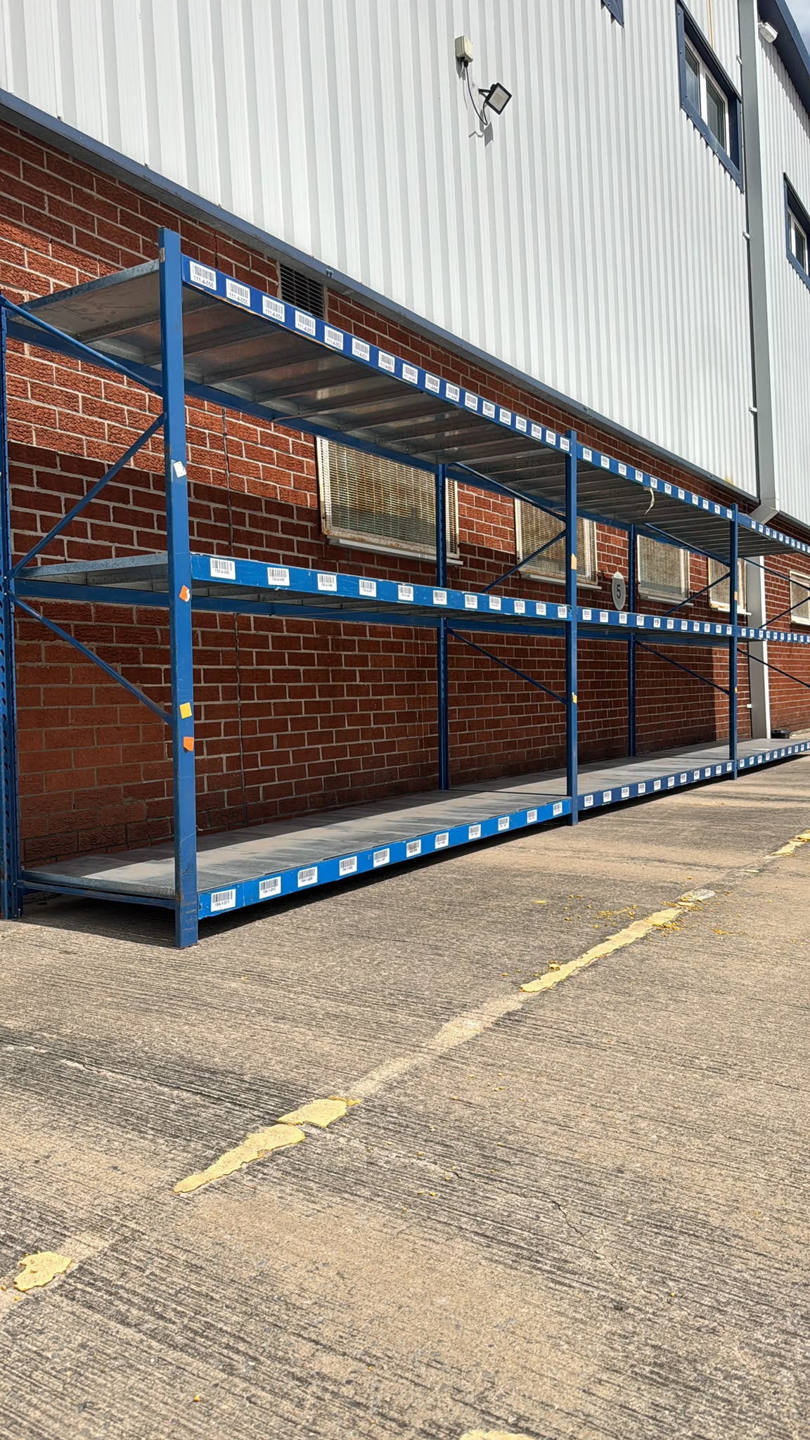 Used Longspan Shelving - 3 Joined Bays - 1900mm High - 3 Levels - Metal Drop in Panels