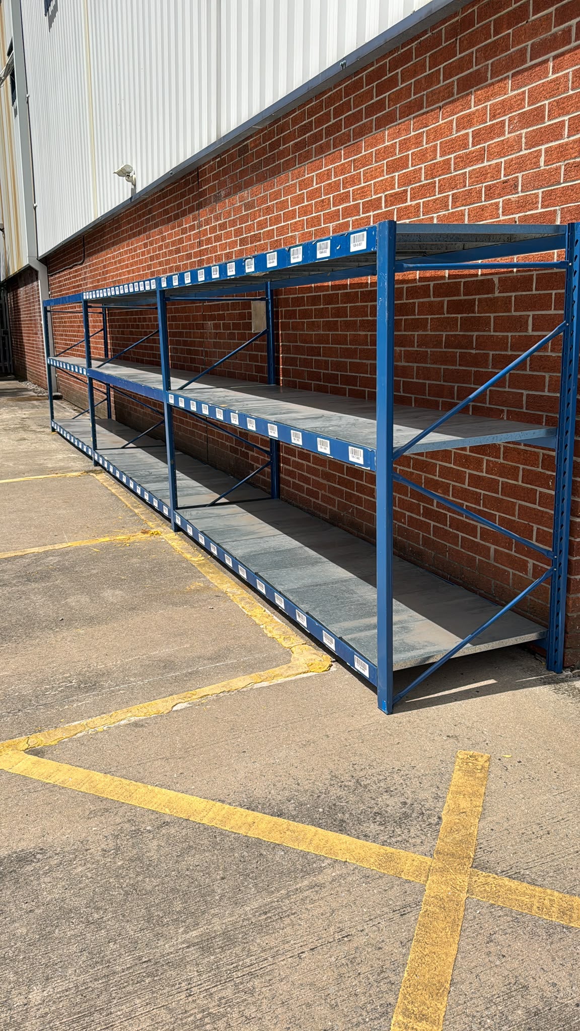 Used Longspan Shelving - 3 Joined Bays - 1900mm High - 3 Levels - Metal Drop in Panels