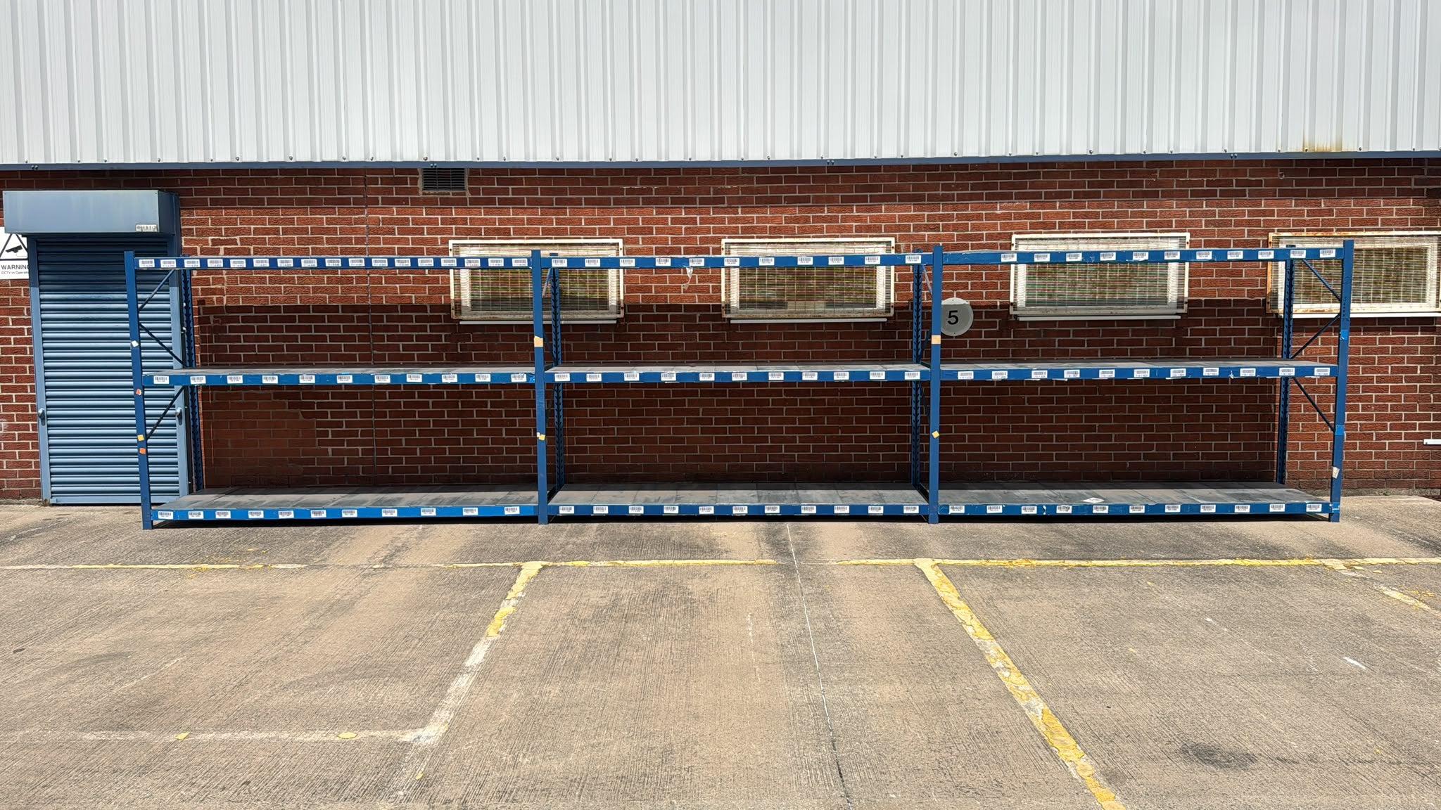 Used Longspan Shelving - 3 Joined Bays - 1900mm High - 3 Levels - Metal Drop in Panels