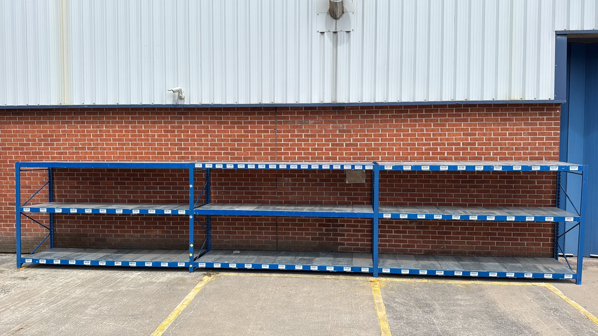Used Longspan Shelving - 3 Joined Bays - 1900mm High - 3 Levels - Metal Drop in Panels