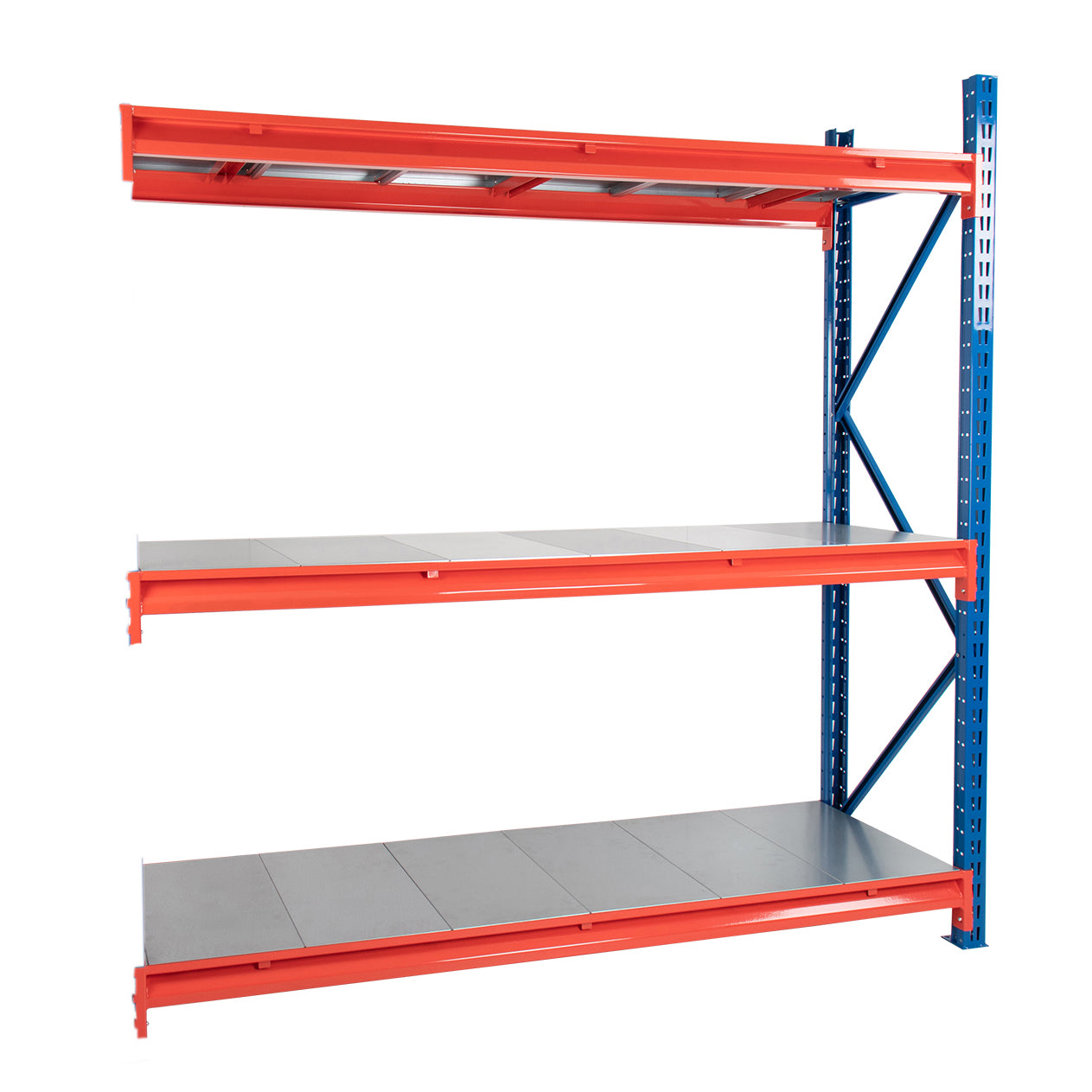 TS Longspan Racking - Extension Bays - Solid Steel Decking - Blue/Orange