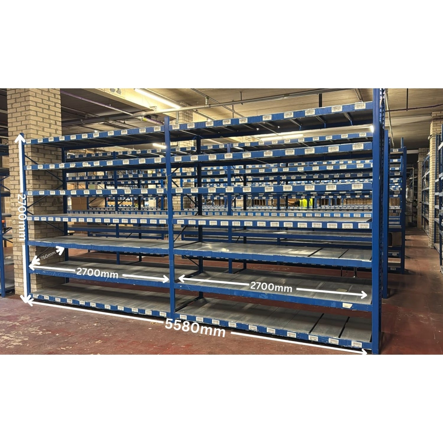 Used Longspan Shelving - 2 Joined Bays - Choose Height and Levels - Metal Drop in Panels