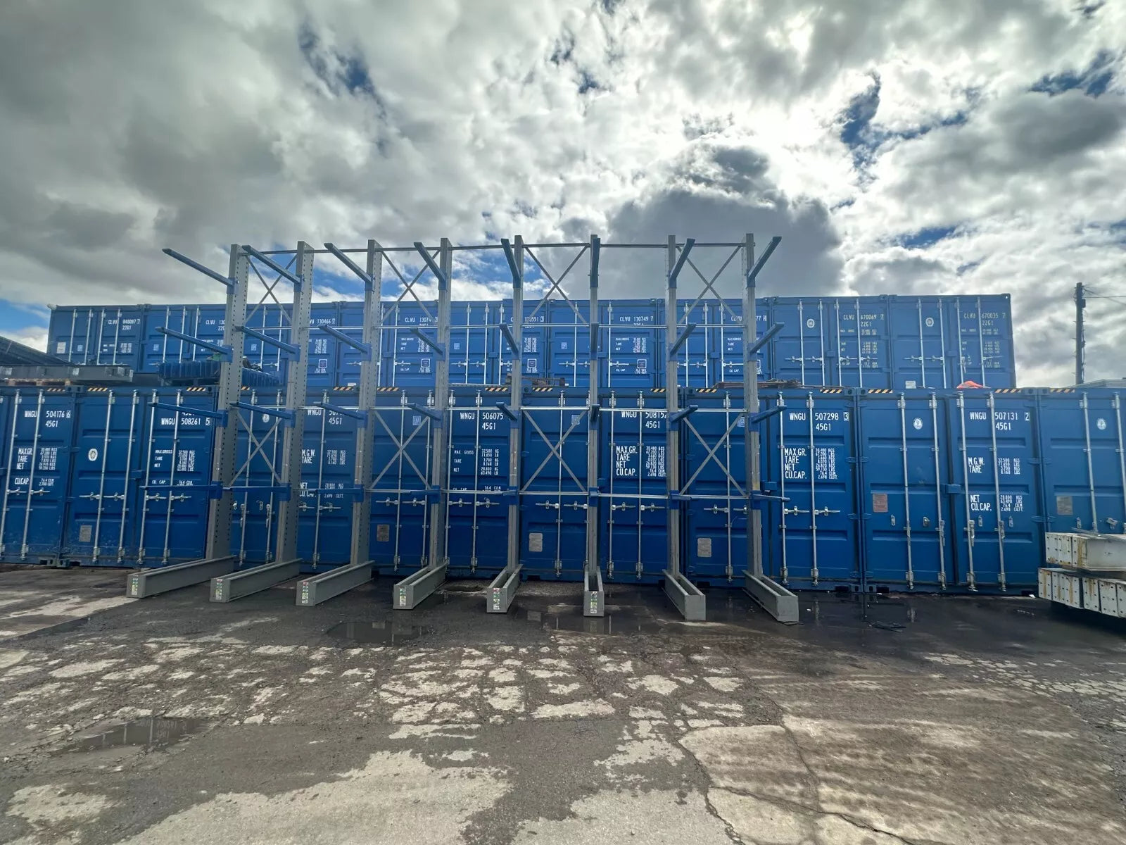 Used Cantilever Racking - Single Sided - 7 Joined Bays - 5M High - 4 Levels