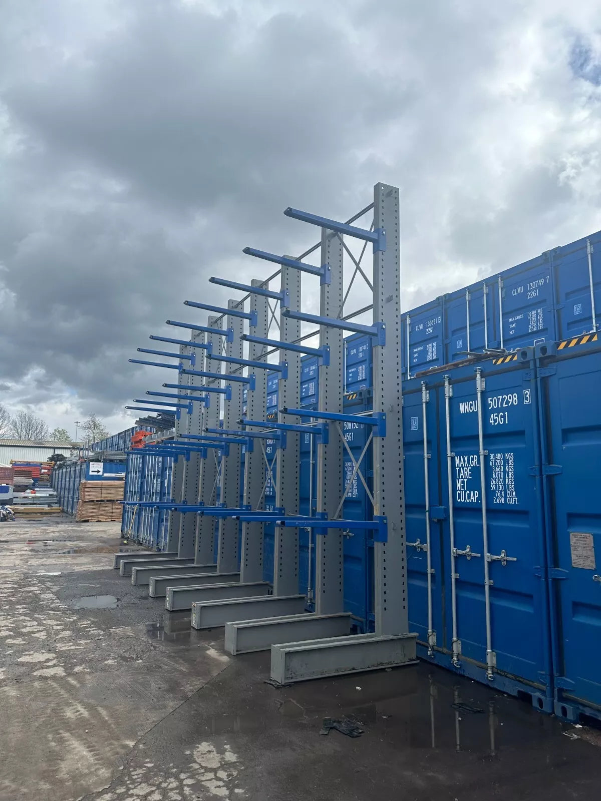 Used Cantilever Racking - Single Sided - 7 Joined Bays - 5M High - 4 Levels