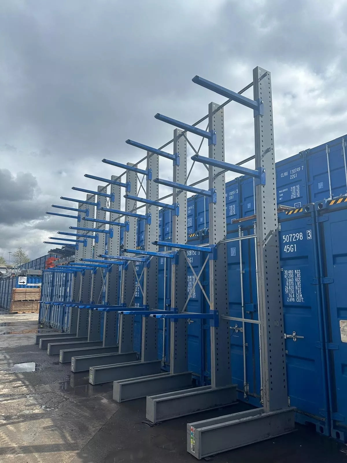 Used Cantilever Racking - Single Sided - 8 Joined Bays - 5M High - 4 Levels