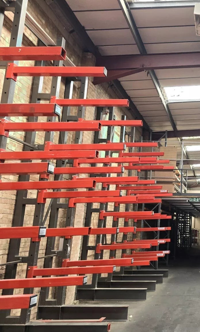 Used Cantilever Racking - Single Sided - 7 Joined bays - 5M High - Red Arms