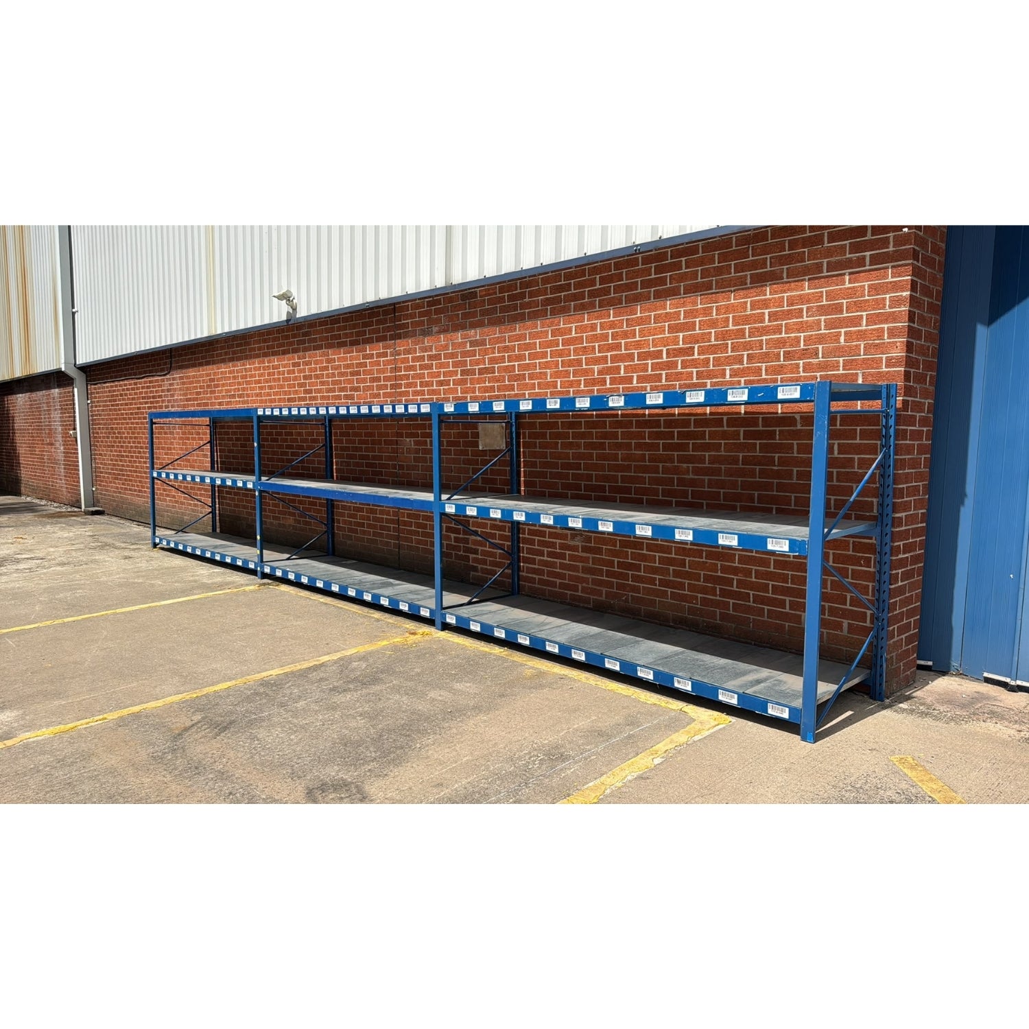 Used Longspan Shelving - 3 Joined Bays - 1900mm High - 3 Levels - Metal Drop in Panels