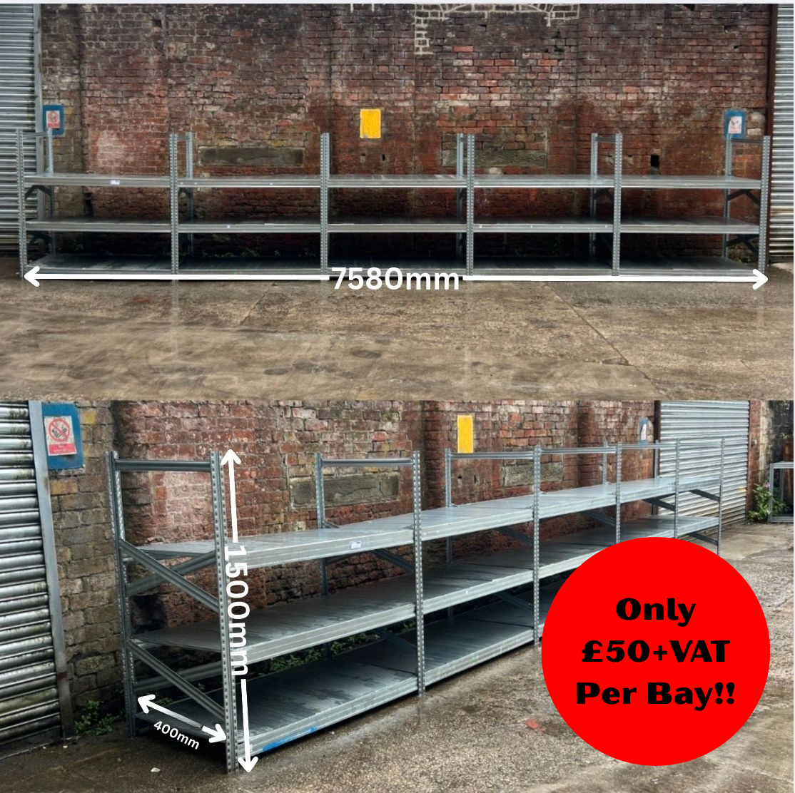 Narrow Galvanised Longspan 5 Joined Bays - 1500mm High - 1500mm Wide - 400mm Deep - 3 Levels
