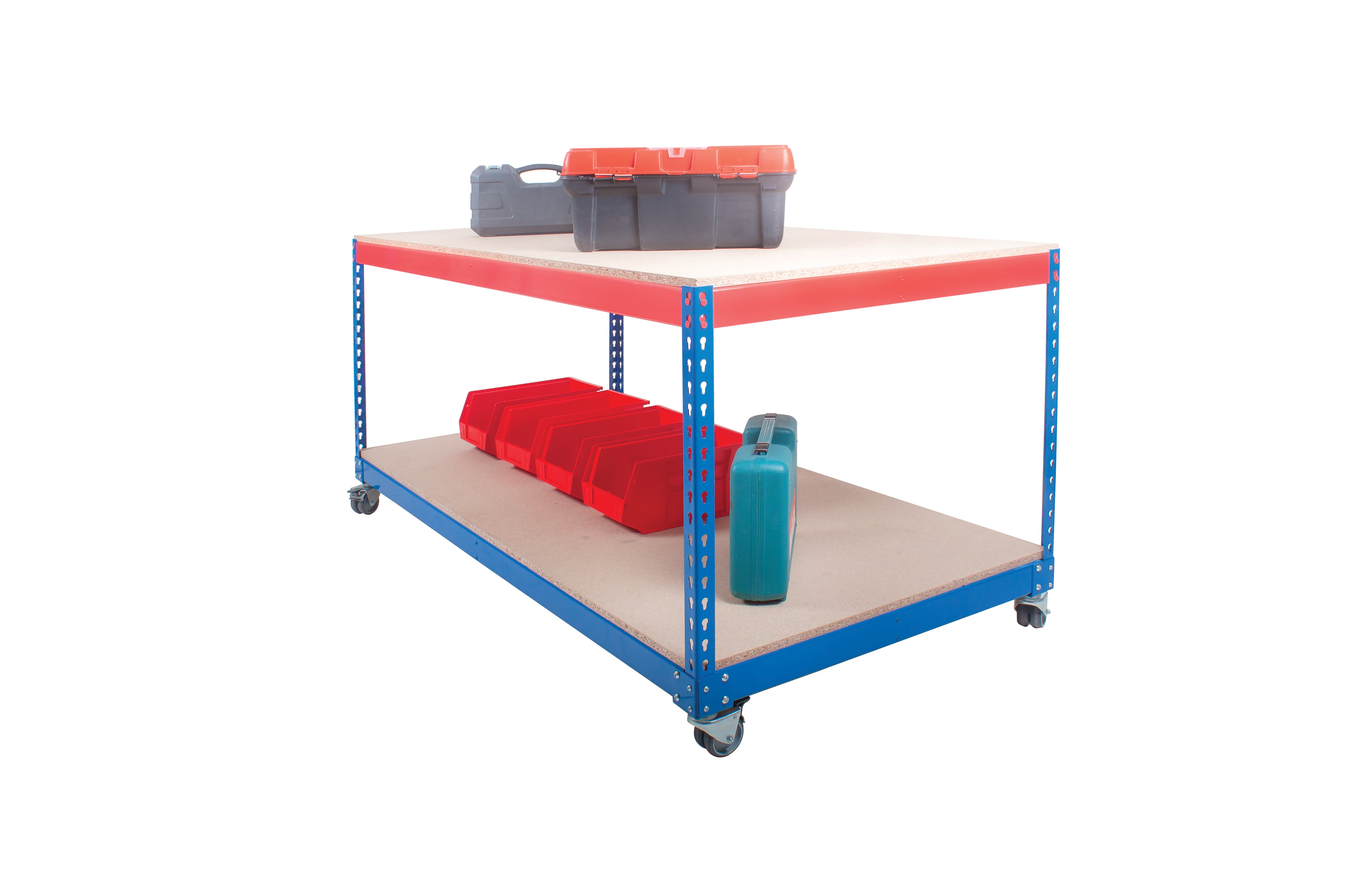 Heavy Duty Mobile Workbench - Full Undershelf - Chipboard or MFC Top