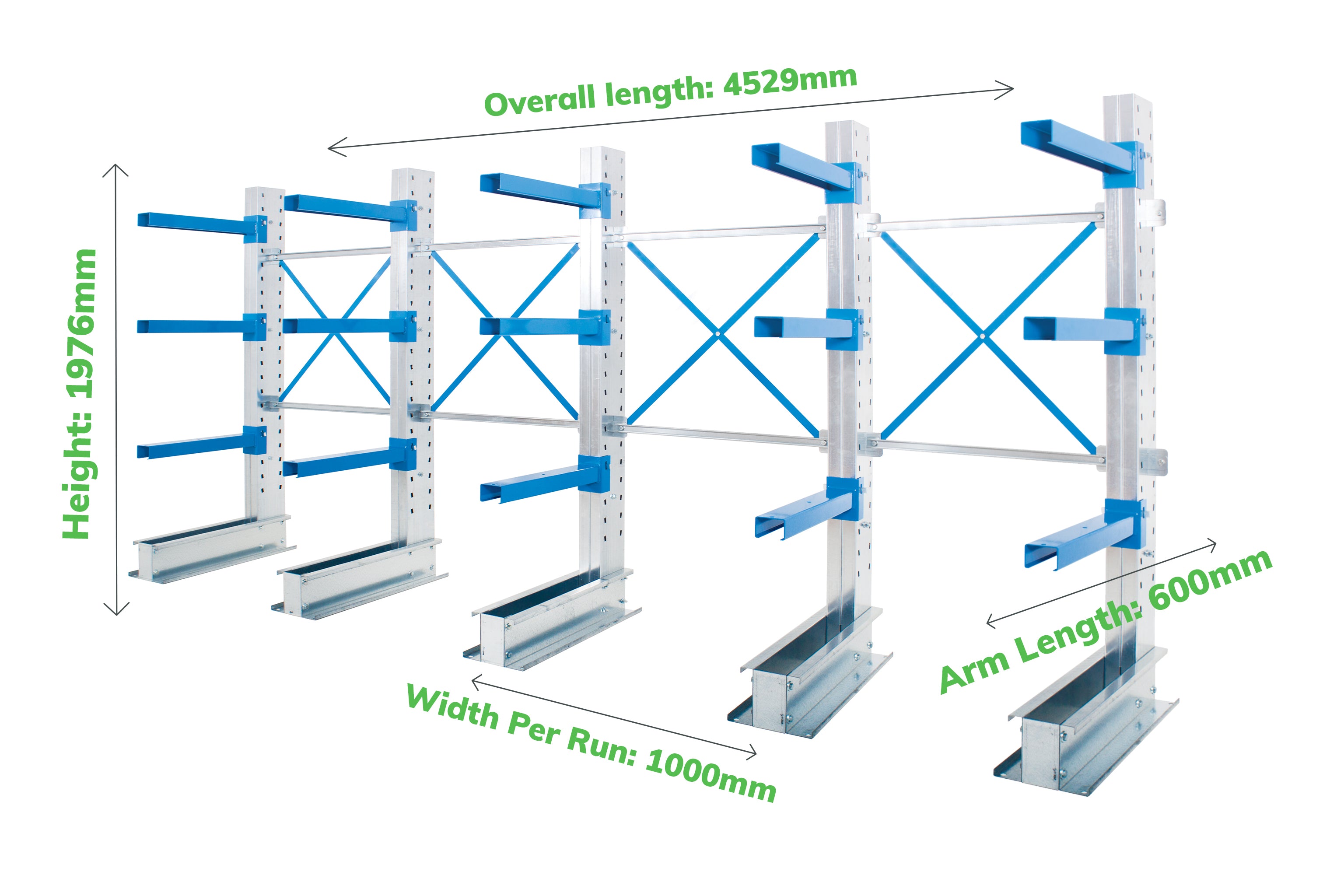 Cantilever Warehouse Racking - 4 Running Bays - Single Sided - Cantilever Racking - Cracking Racking