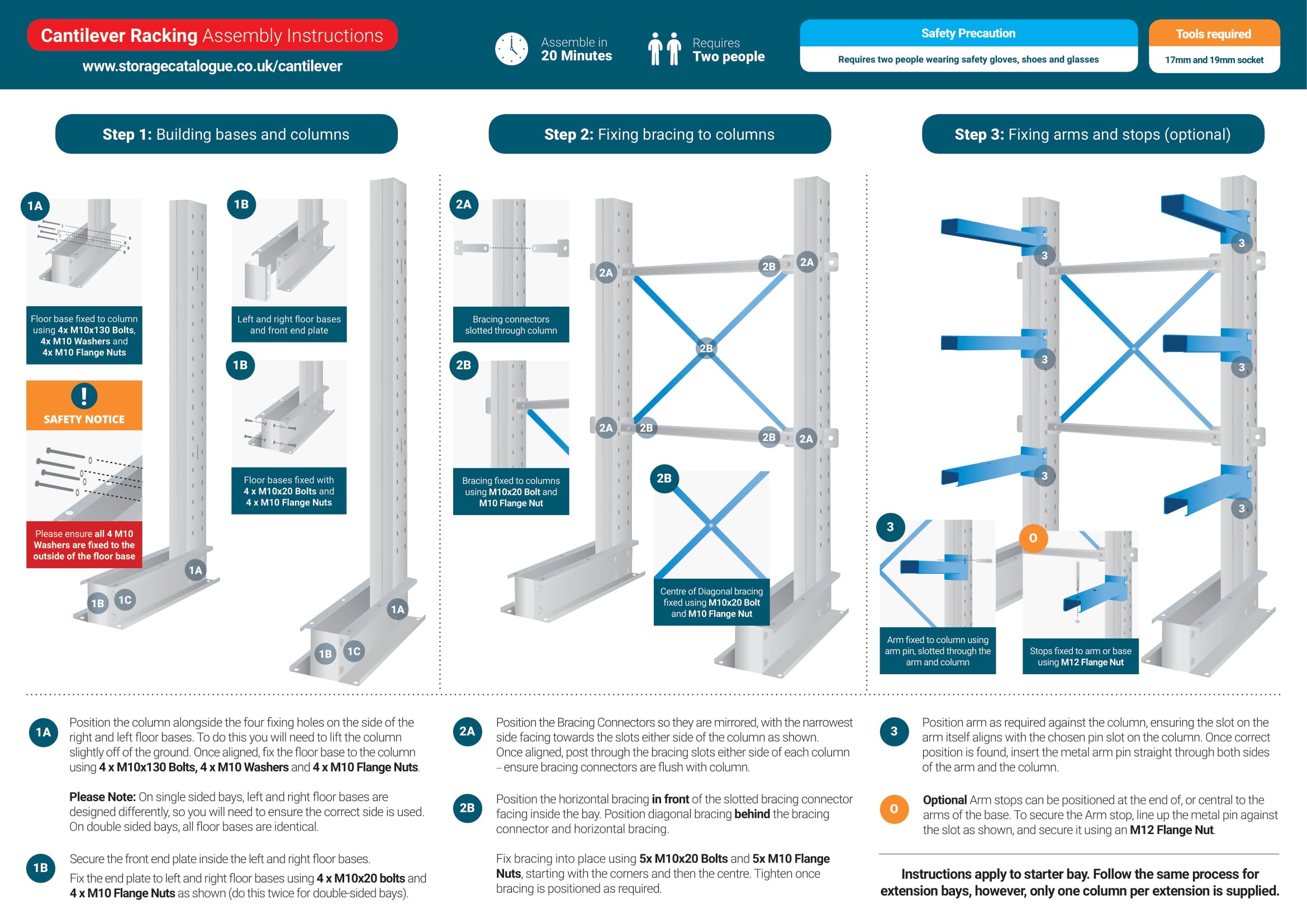 Single Sided Cantilever Racking - Extension Bay - Assembly Instructions